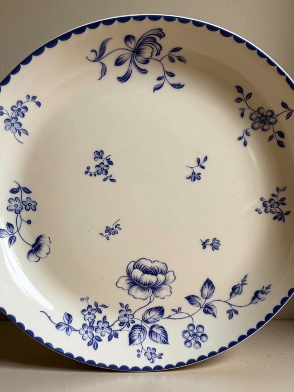 1920’s Classic Blue & White Floral Ceramic Plate with handles Bavaria Germany